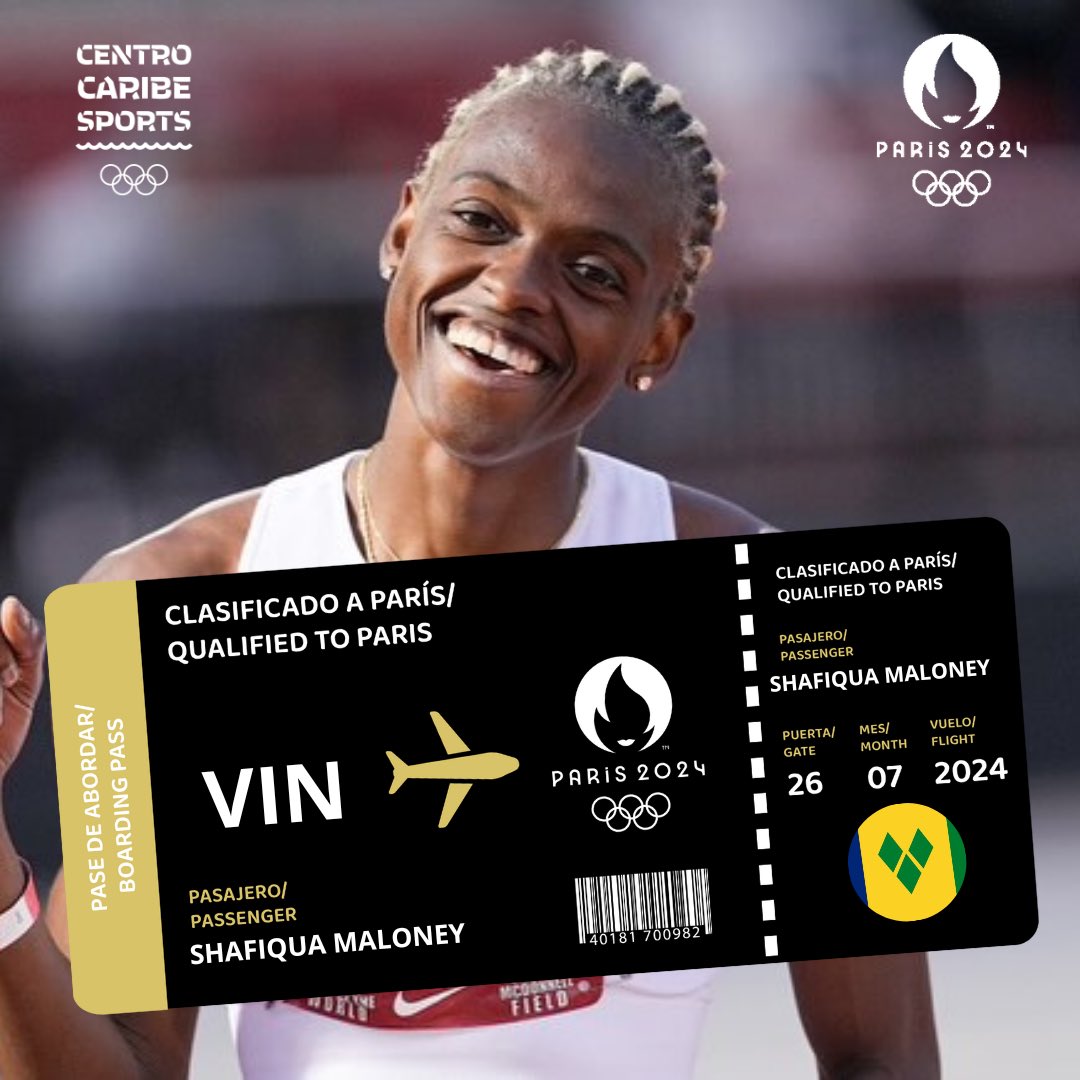 🇻🇨🔜🇫🇷 Shafiqua Maloney 🇻🇨 is the first athlete from Saint Vincent and the Grenadines who secured ticket to @paris2024 @olympics. 👏 Congratulations @shaf400mx2 and the @olympicsvg! #huellas #paris2024