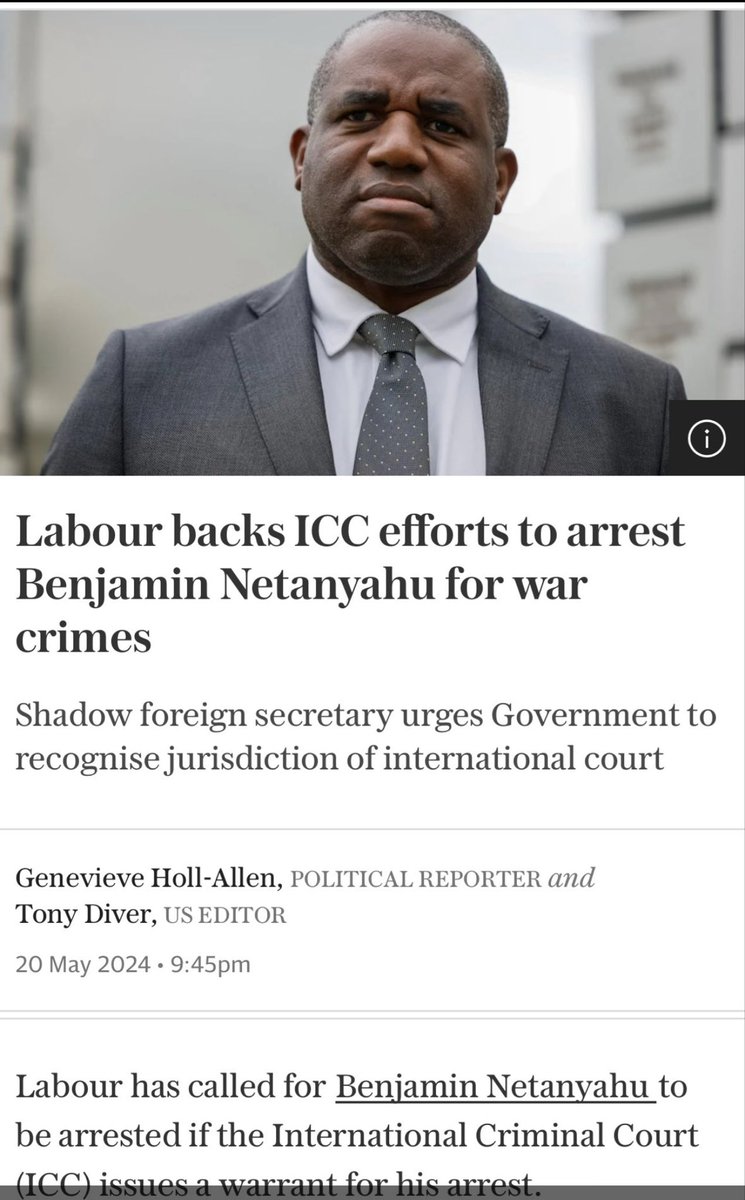 Has SOCIALIST LABOUR authorities this statement by @DavidLammy ? Is this now the policy by Socialist Labour to demand and support the arrest of Prime Minister Bibi Netanyahu? @Keir_Starmer @UKLabour . If it is, it's quite clear Socialist Labour needs to examine moral compass.