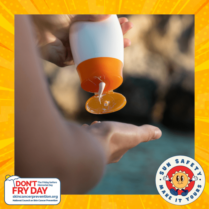 The best sunscreen is the sunscreen that you’ll use. Practice sun safe habits and wear sunscreen every day. Friends don’t let friends get a #sunburn. Cover up with #UPF clothing, use (and reapply) sunscreen regularly, and always seek shade. #DontFryDay