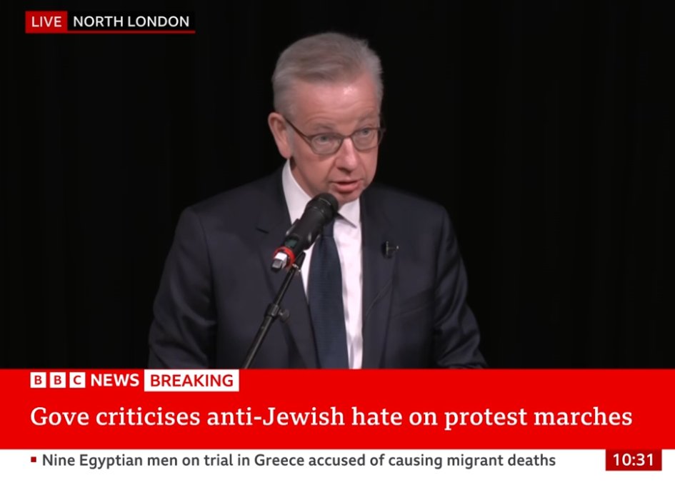 WTF is this?? Gove is talking about 'hate marches'... where not a single Jewish person has been harmed, and in fact many Jews join in. This is gaslighting and shame on you @BBCNews for platforming this absolute trash.