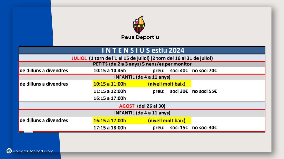 𝐂𝐮𝐫𝐬𝐞𝐭𝐬 𝐢𝐧𝐭𝐞𝐧𝐬𝐢𝐮𝐬 𝐝𝐞 𝐍𝐀𝐓𝐀𝐂𝐈𝐎́ 🏊🏻‍♂️ Estiu 2024 🎫 Tota la info, al web oficial: acortar.link/TQG7oE