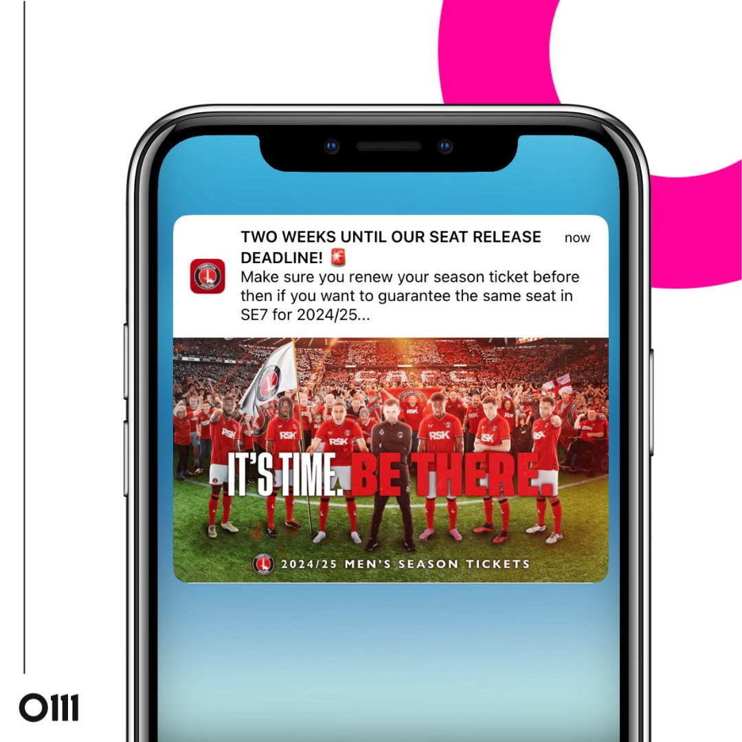 Other Media (@othermedia) on Twitter photo π£ A great example of a take-notice push notification from <a href="/CAFCofficial/">Charlton Athletic FC</a>.
β³ Compelling title
π¨ Emoji adds urgency
β
Clear CTA in text
β€οΈ Emotive image
Timely, relevant, well-constructed notifications are a fantastic way to reach and engage fans. π£ A great example of a take-notice push notification from <a href="/CAFCofficial/">Charlton Athletic FC</a>.
β³ Compelling title
π¨ Emoji adds urgency
β
Clear CTA in text
β€οΈ Emotive image
Timely, relevant, well-constructed notifications are a fantastic way to reach and engage fans.