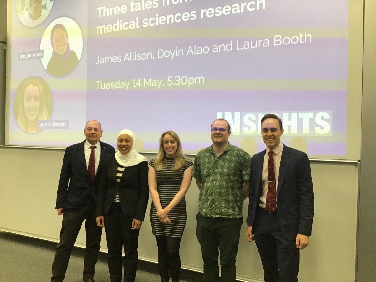 If you missed last week's INSIGHTS Public Lecture ‘Three tales from the frontier of medical sciences’ you can now listen here! ncl.ac.uk/events/public-…… left to right: Tim Cheek (Dean of PGR), Doyin Alao, Laura Booth, Jack Clark-Corrigall (semi-finalist), James Allison