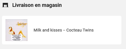 Petite expectative du moment : j'ai trouvé un Cocteau Twins à 3,20 euros sur le site de la Fnac (vendeur Fnac, pas occasion), ce qui me semble plus que suspect mais il fallait essayer... J'attends la réception avec curiosité. Disque rayé ? Pas de pochette ? Suspense.