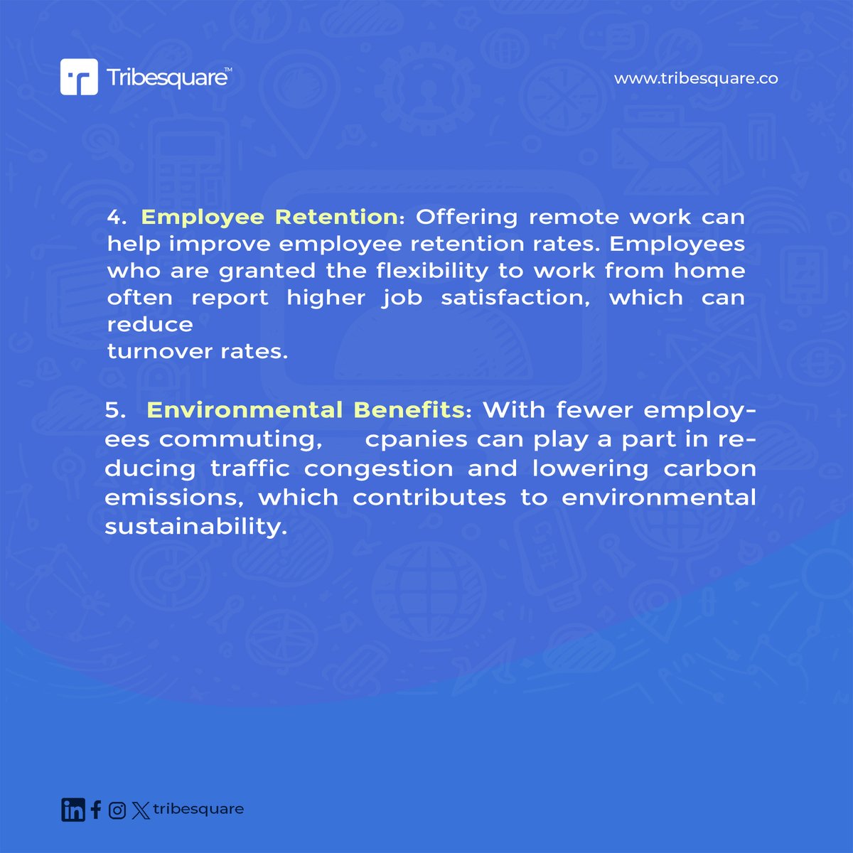 Tribesquare's tweet photo. Unlock the potential of your workforce with remote employment! #RemoteWork #EmployerBenefits #FutureOfWork #Tribesquare
#Business https://t.co/aZxcxZgXaR