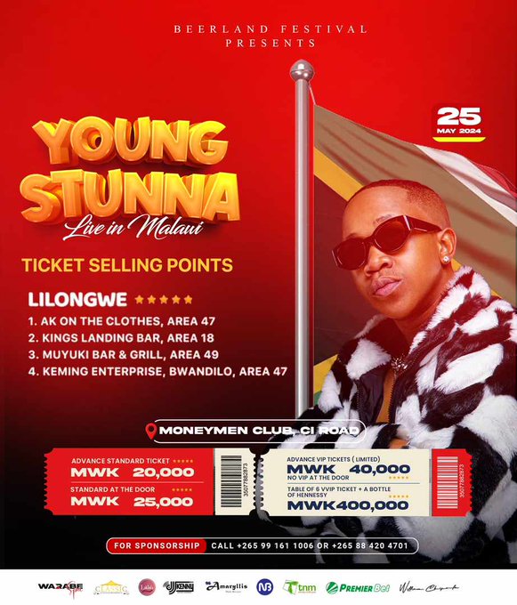 Make sure when you see me ukuku you Say;

'Hey Tibrah wapa Twitter mfana wa Utaka Sausage'🤣🤣🤣.

Get your ticket now kuti tikaonane Kwa Young Stunna 🇿🇦 🇿🇦 🔥🔥💥.

#BeerlandYoungStunna 
#YoungStunnaLiveInMalawi 
#YoungStunnaMalawi