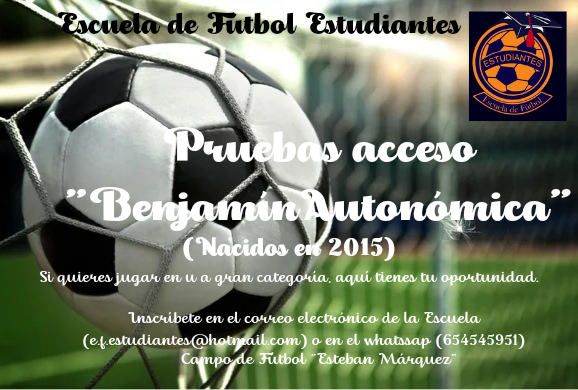 Si tu hijo ha nacido en 2015, no dejes pasar la oportunidad de que juegue en una gran categoría (Benjamín Autonómica).
Inscríbele a las pruebas de acceso.
