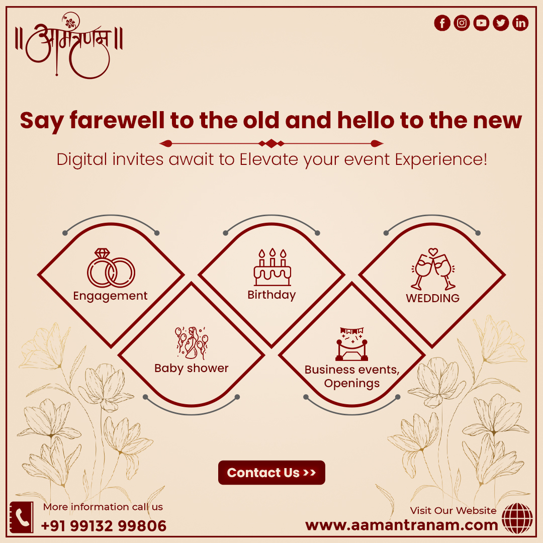 📢 Say farewell to the old and hello to the new | Aamantranam
☎ +91 99132 99806
🌐 aamantranam.com
📧 Email:contact@aamantranam.com
#aamantranam #sendinvitesnow #custominvitations #personalizedinvites #bespokecards #tailoredinvitations #uniquedesigns #handcraftedinvites