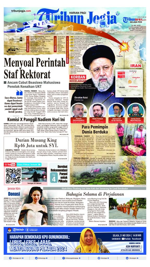 Tribun Jogja edisi Selasa, 21 Mei 2024. #ukt #iran #kpk