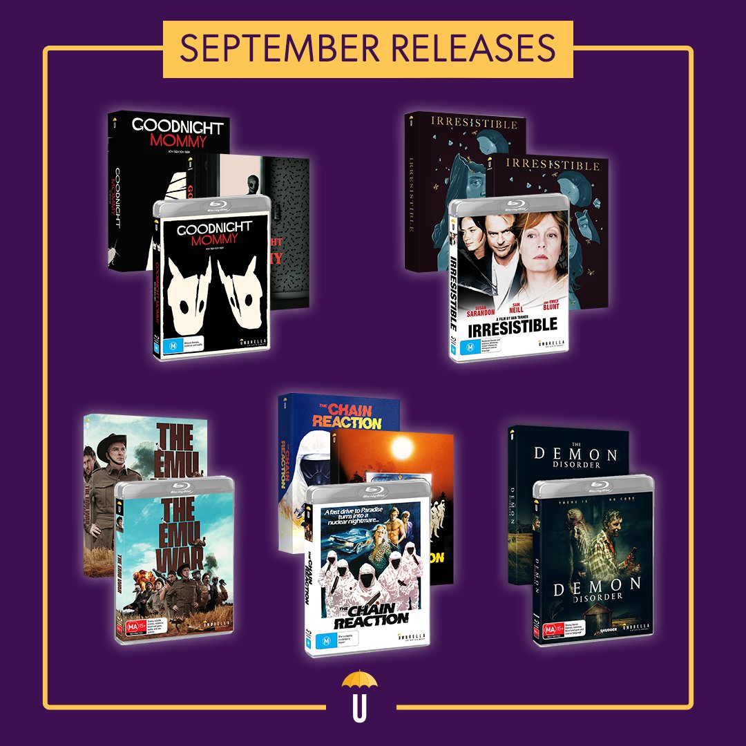 UmbrellaEnt's tweet image. Five new films for September 🖐️

💿 Pre-order now: bit.ly/4avo5WA

This month, the nihilistic international horror GOODNIGHT MOMMY has reared its bloodied head with wicked NEW art, a NEW written essay, a NEW commentary from Alex Heller-Nicholas, and a NEW video essay.…