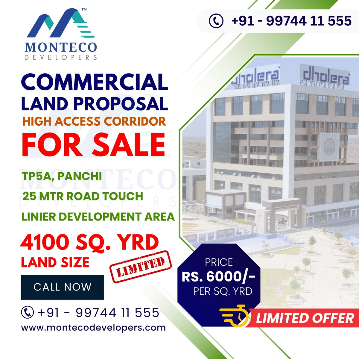 #CommercialLand #DholeraSmartCity #AvailableNow
𝗙𝗼𝗿 𝗠𝗼𝗿𝗲 𝗜𝗻𝗳𝗼𝗿𝗺𝗮𝘁𝗶𝗼𝗻 𝗖𝗮𝗹𝗹: 𝟵𝟵𝟳𝟰𝟰𝟭𝟭𝟱𝟱𝟱
#MontecoDevelopers #DholeraSIR #LandInvestment #RealEstate #CommercialLand #ResidentialLand #IndustrialLand #InvestWithConfidence #Dholera #DICDL #ThinkSmart