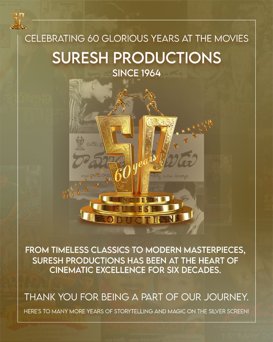 Suresh Productions, founded by the legendary Dr. D. Ramanaidu thanks the audience, film fraternity and media for all the love and continuous support as the studio celebrates 60 glorious years at the movies! Join us in honoring a legacy that has shaped the film industry and