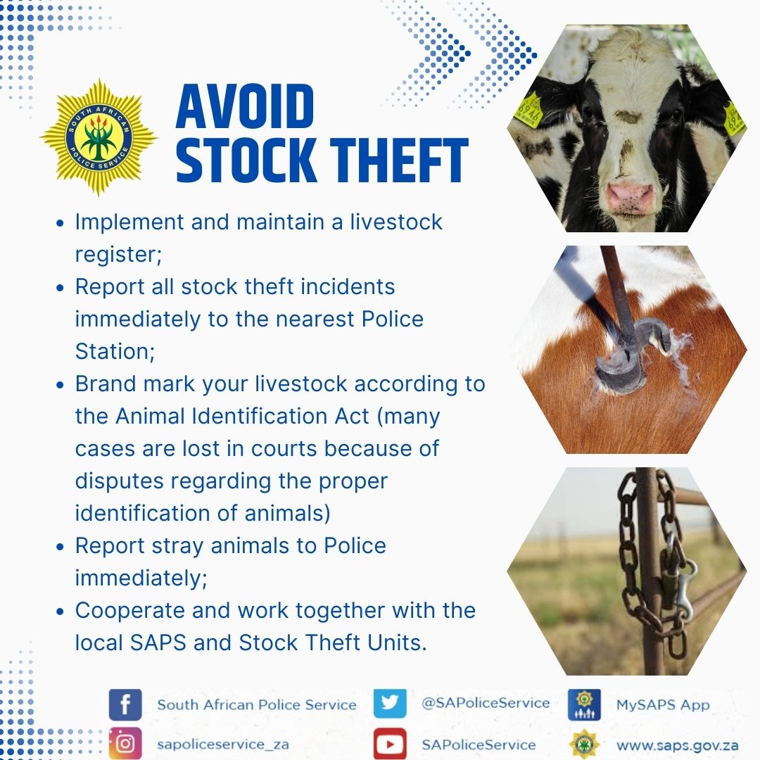 #sapsLIM #PartnershipPolicing between #SAPS and the farming community results in the swift apprehension of 4 suspects aged between 19 and 37 on 19/05 for #StockTheft. The suspects appeared in Senwabarwana Magistrate’s Court on 20/05 and were remanded in custody until 03/06 for