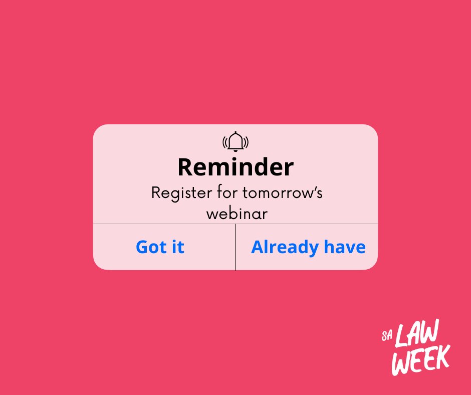 LegalAidSA's tweet image. Do you have a legal issue and you don't know where to start?
Our Education Officers will guide you through our services in an informative free webinar for #LawWeek. 
📆 Wednesday 22 May
⏲ 12:30 pm to 1:15 pm
💻 Online Webinar
🎫 Free to attend 
🔗 eventbrite.com.au/e/law-week-202…