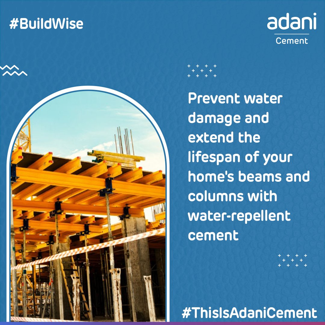 Ensure the longevity of your home's structural integrity. Utilising water-repellent cement helps mitigate water damage and bolsters the resilience of beams and columns. #ThisisAdaniCement #BuildingNationswithGoodness #GrowthWithGoodness #BuildWise #ConstructionInsights
