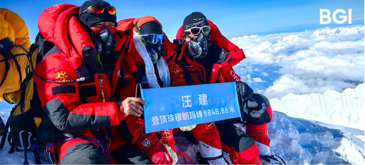 Congrats to Wang Jian, #BGI Group Chairman and Co-Founder, and the BGI scientific exploration team for reaching the Mount #Everest summit at 10:28 AM local time today, sending the first-ever ultrasound image and EEG data from the top of the world! Wishing them a safe return!