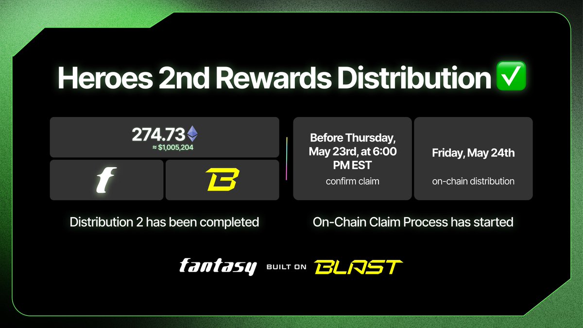 The Heroes Rewards On-Chain Claim process has begun ✅

Heroes can check and confirm their second distribution rewards on their Hero Admin Page.

⚡️ ETH
🟡 GOLD
✨ FAN points
🦄 Soulbound Legendary 
🃏 Editions of their own cards

Confirm your rewards – and eventually choose your