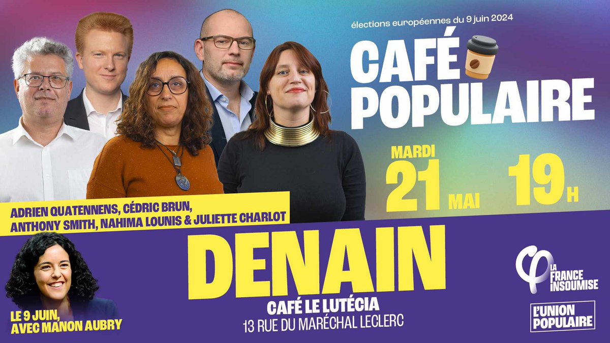 smith51_a's tweet image. Rendez-vous ce soir à #Denain 🔥

Et le #9juin donnez nous la force de tout changer avec @ManonAubryFr et l’#UnionPopulaire✊