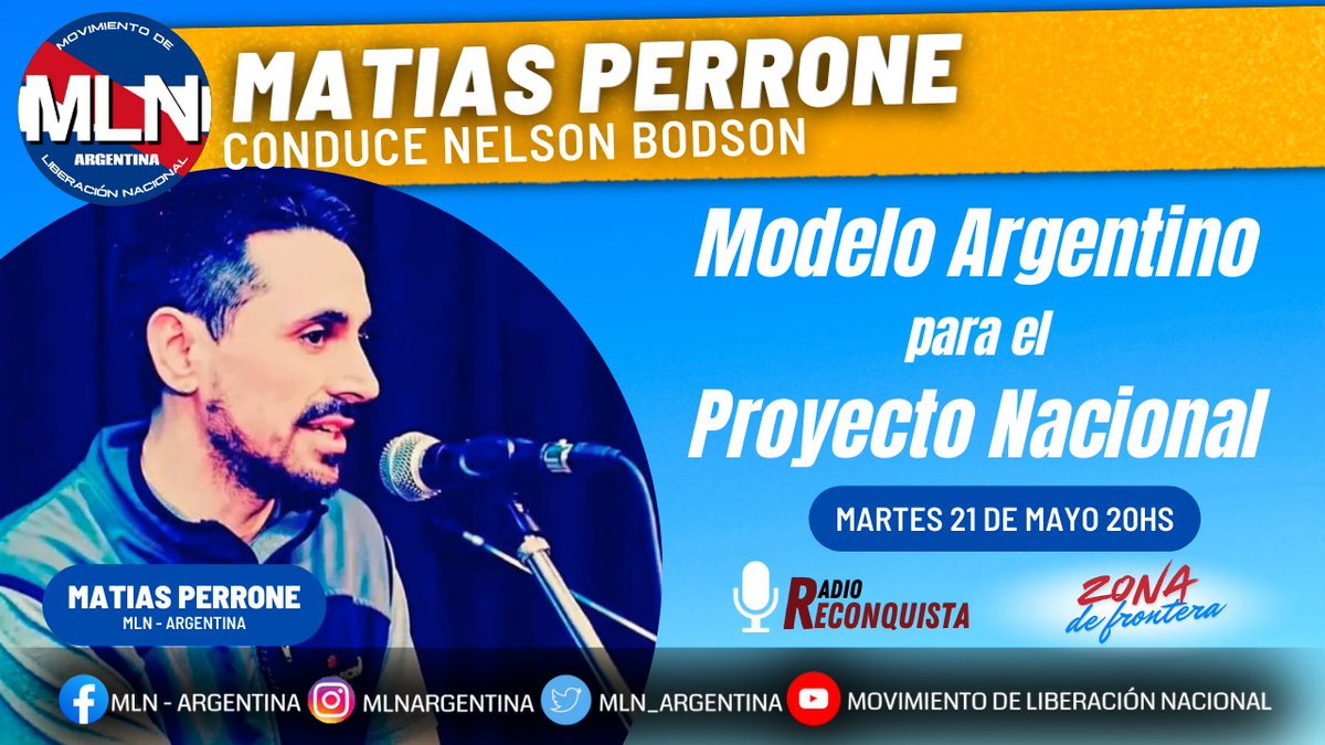 Este martes 20hs estaremos en #zonaDeFrontera conversando con @nelsonBodson sobre el Modelo Argentino para el Proyecto Nacional, que en su 50* aniversario mantiene una vigencia absoluta como carta de navegación para un gobierno de Liberación Nacional youtube.com/@radioreconqui…