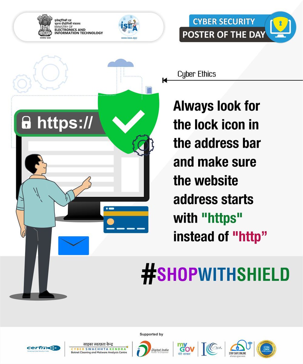 PROFESS51177061's tweet photo. Always look for the lock icon in the address bar🔒
#Shopwithshield #lockicon #address #addressbar #shoping #online
#ISEA #DigitalNaagrik #CyberSecurity #MEITY https://t.co/sNz7qoXsRP