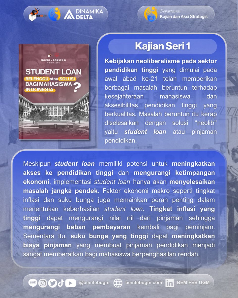 bemfebugm's tweet image. [Student Loan: Belenggu atau Solusi Bagi Mahasiswa]

Menempuh pendidikan adalah investasi. Namun pemerintah 
 menerapkan student loan yang diketahui memiliki problematika. Mari cari solusi untuk meringankan beban pinjaman mahasiswa.

#BEMFEBUGM #FEBUGM #UGM X Dema Justicia