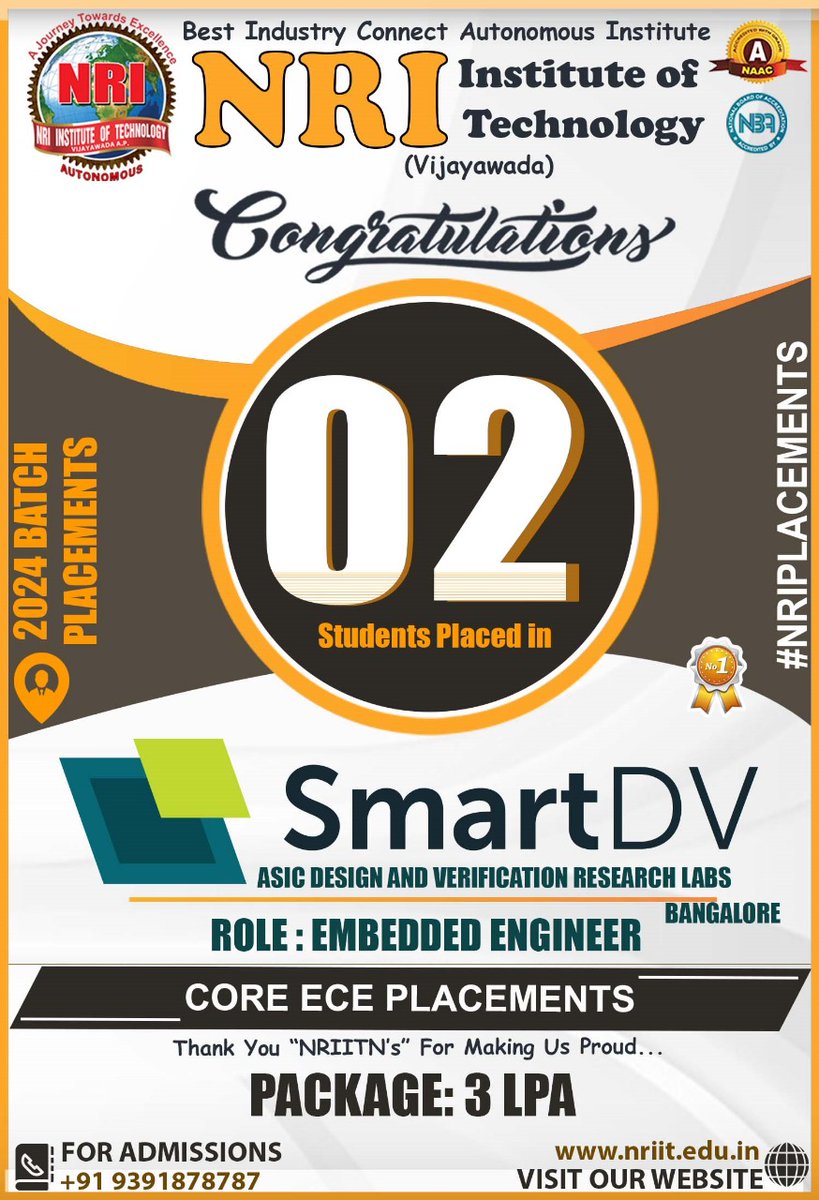 2 students from ECE Department have selected for SmartDV as embedded engineers