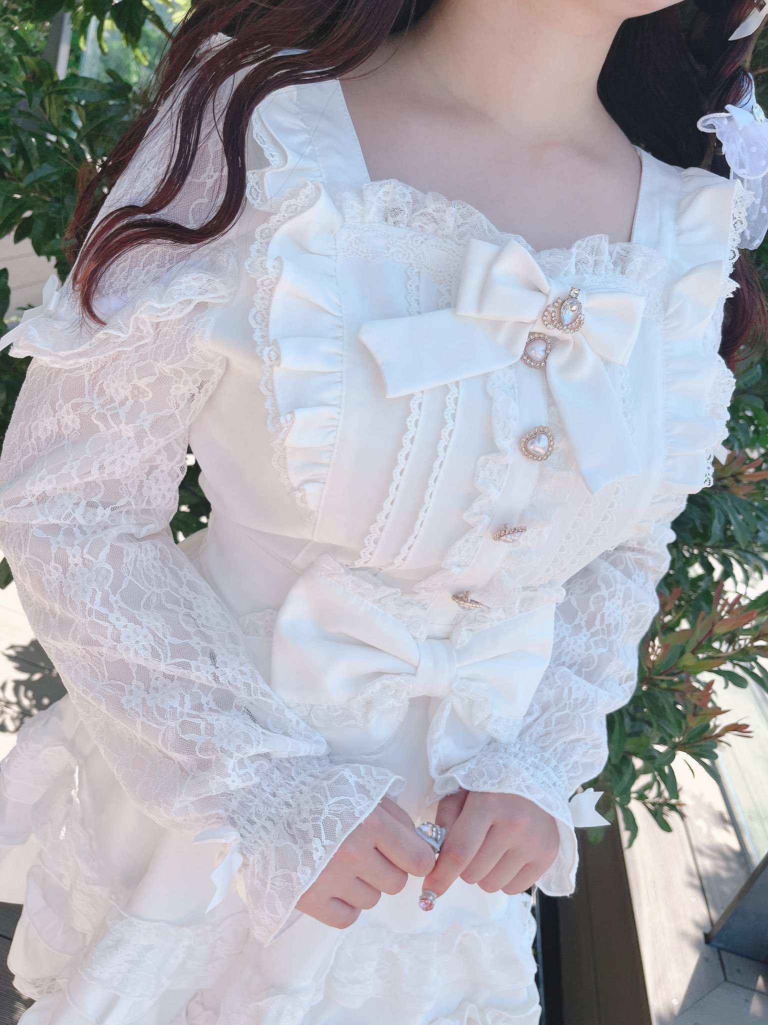 LIZLISA 注ぎ込み ティアラリボンティアードワンピース ホワイト LIZLISA 注ぎ込み ティアラリボンティアードワンピース ホワイト