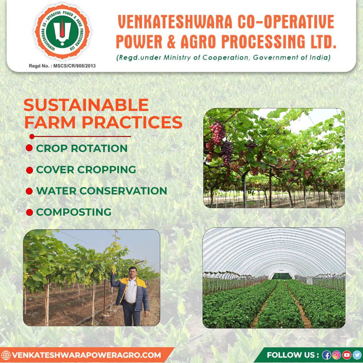 🌿 Sustainable Farming Simplified: Explore Crop Rotation, Cover Cropping, and the Power of Composting for a Healthier Earth! 

#venkateshwaracooperative #powerandagroprocessing #sahakarsesamridhi #jaijawanjaikisan #exservicemenfarmers #CooperativeAgriculture #SustainableFarming