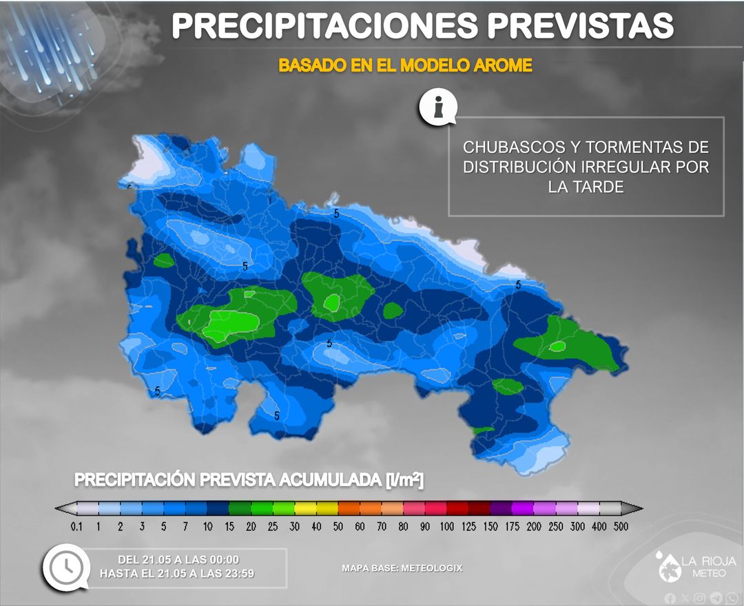 Buenos días!! Mañana de martes relativamente tranquila, fresca y nubosa en #LaRioja, con apertura de claros en las horas centrales. Será desde primeras horas de la tarde cuando crezcan nubes de evolución y comiencen a descargar chubascos de carácter tormentoso en cualquier punto