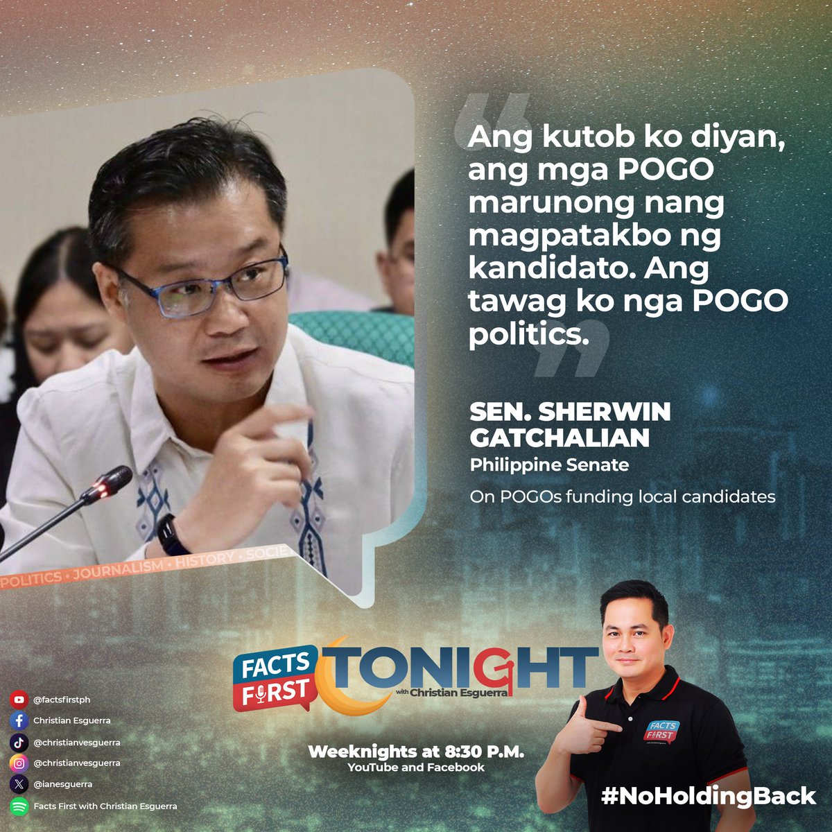 Sen. @stgatchalian warns against POGO-backed candidates in this #FactsFirst episode. Watch it here: youtube.com/live/N7vP9hA4d…