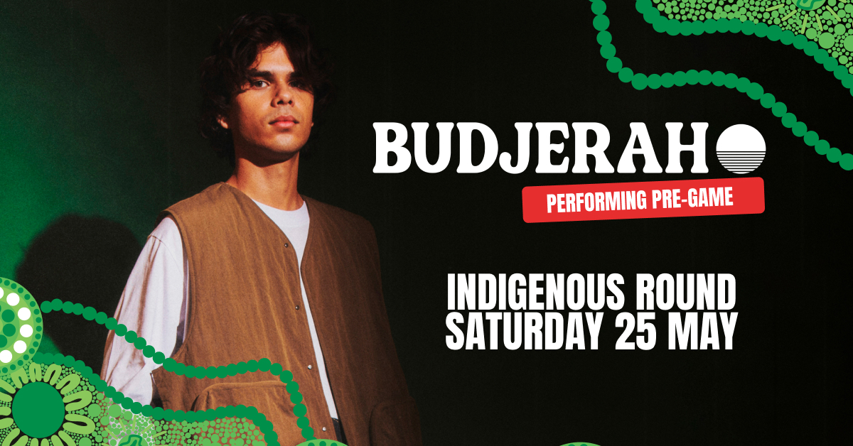 Budjerah, the ARIA award-winning, Coodjinburra artist will be performing pre-match at our Indigenous Round celebration during round 12 this Saturday night ❤️💚 Get tickets 👉 bit.ly/3xKznZj