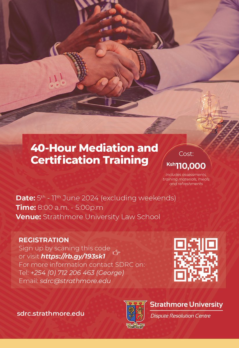 SDRCentre's tweet photo. ๐๏ธ Donโt miss out! Our second Mediation and Certification Training for 2024 runs from June 5-11 (excluding weekends). Only a few slots leftโreserve yours now! Register here: https://t.co/w5awtelTYB #Mediation #Certification #ProfessionalTraining https://t.co/EqyrVByyoB
