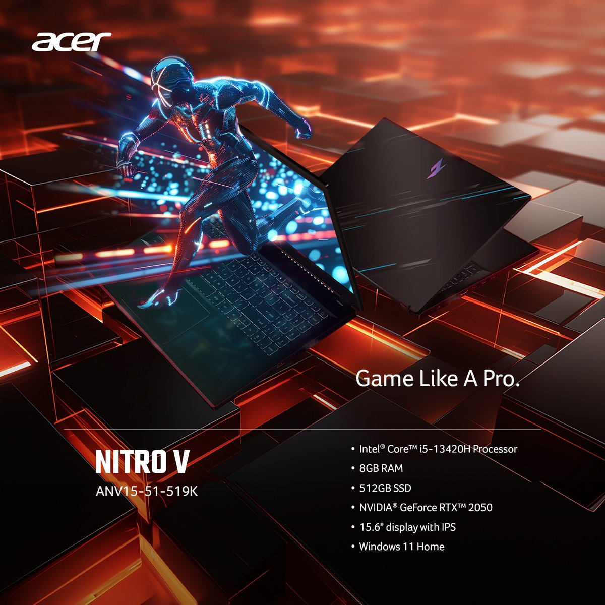 Command the digital battlegrounds with the Acer Nitro V ANV15-51-519K — visit an Acer Concept Store, shop at the Acer Online Store, or find an Authorized Reseller today. 🎮🔥