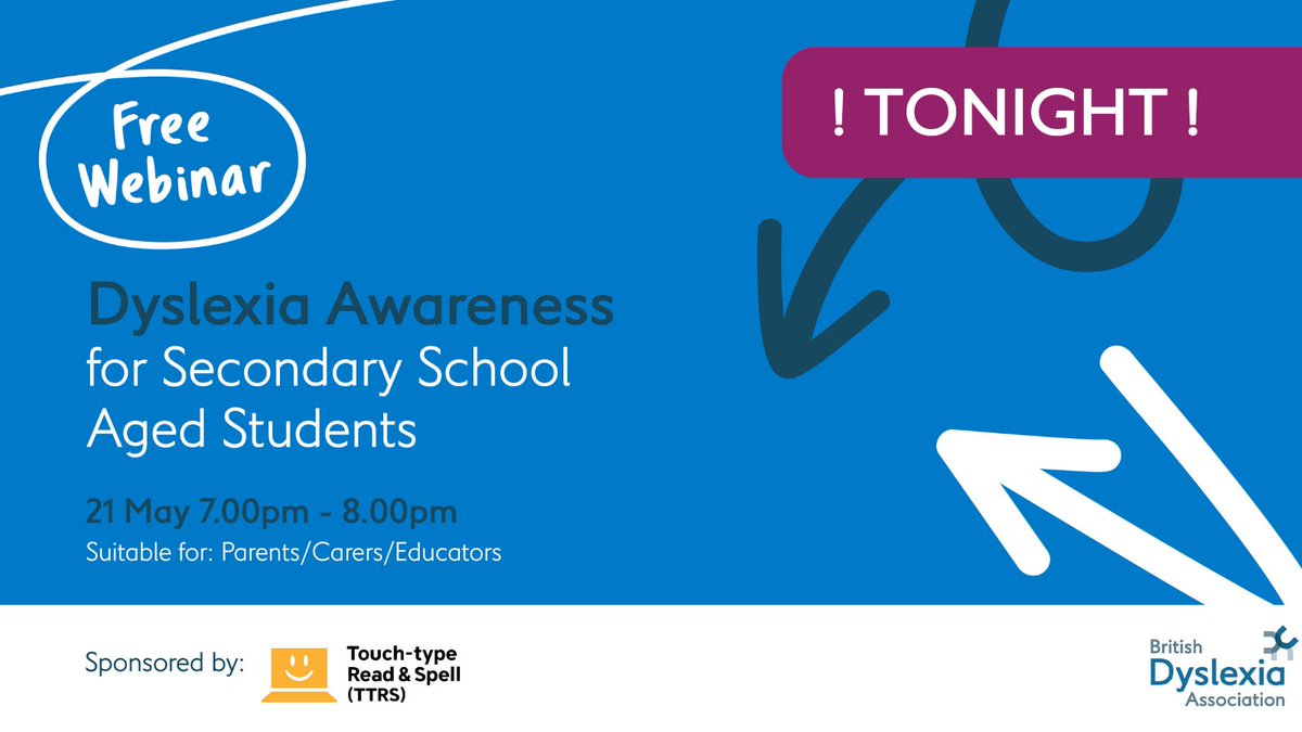 Calling all educators, parents, and carers of secondary school students! Join our Free Webinar on the dyslexia journey in secondary schools. Register before 7pm tonight: bit.ly/3y5s26Z 
Sponsored by @readandspell
#DyslexiaAwareness #SupportingTeenagersWithDyslexia