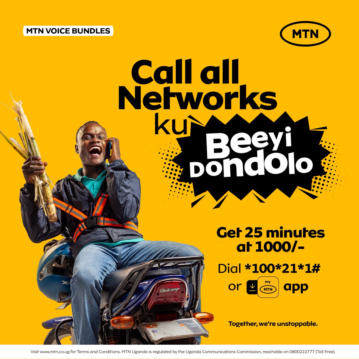 No limit , no restrictions.
Call other networks using your Mtn Simcard ku Beeyi Dondolo.
Use *100*21#ok to activate.
#UnstoppableNetwork #MtnVoiceBundles