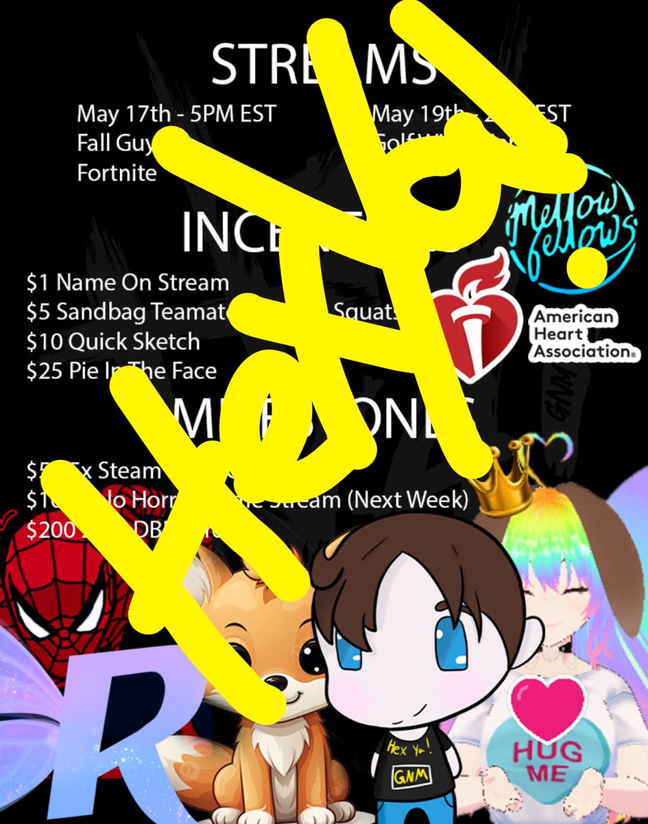 GuyNameMike's tweet photo. We hit our goal for Mellow Hearts 24' @mellowfellowstv  We have given out prizes and we have set this Friday for a Solo scary game voted for and the following Wednesday of DBDs Dlc launch will be our 24hr DBD stream thanks EmpressEevee @captlinger @DealLaRue @progresslotus Blade https://t.co/ByiUfBszCu