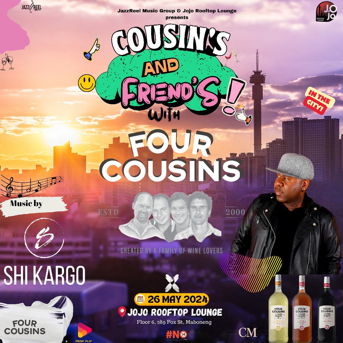 Cousins &amp; Friends🙂 with Four Cousins🍷Live in Maboneng Jojo Rooftop 🕺  #fourcousins #winelover #wine #winefest #sundowner