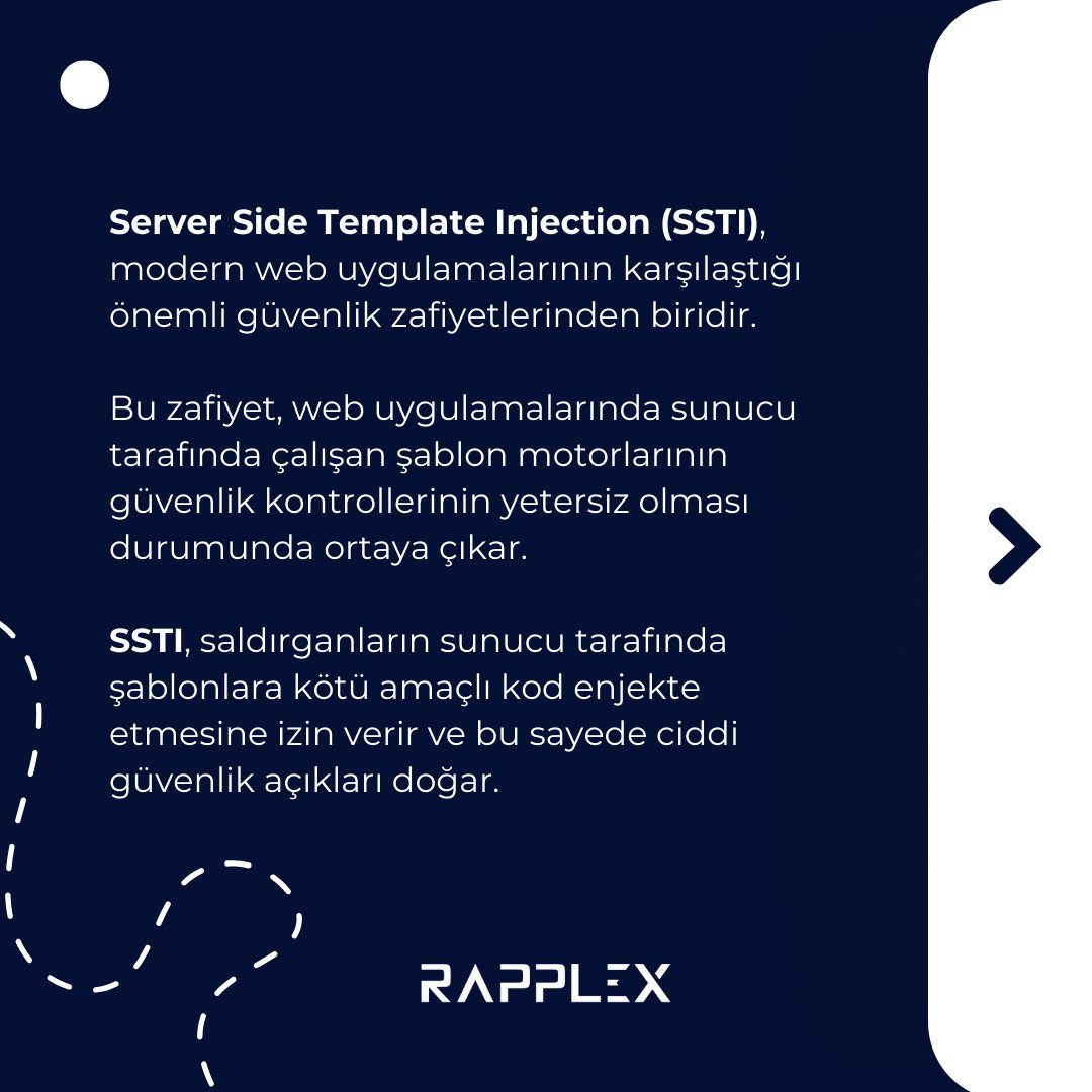 RapplexOfficial's tweet photo. 💻 SSTI attacks can allow attackers to perform malicious activities on the web application's server, such as accessing system files, stealing sensitive data, or gaining unauthorized access.
.
#cybersecurity #security #secure #securedata #datasecurity #cyber #pentest #penetration https://t.co/rKb0ikpi7R