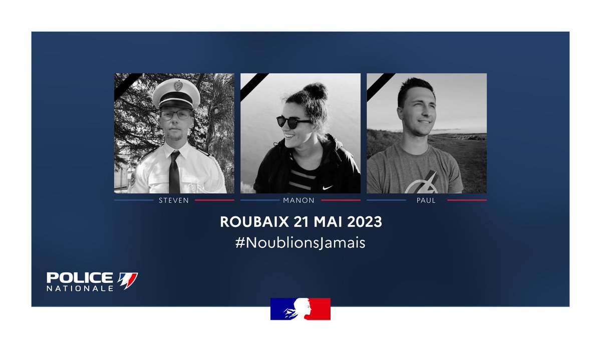 PoliceNationale's tweet image. #NoublionsJamais | Ils s’appelaient Steven, Manon et Paul. Il y a un an, ils perdaient la vie sur la route au cours d’une intervention par la faute de criminels. Notre émotion est intacte. La police nationale leur rend hommage et adresse ses pensées à leurs familles, leurs…