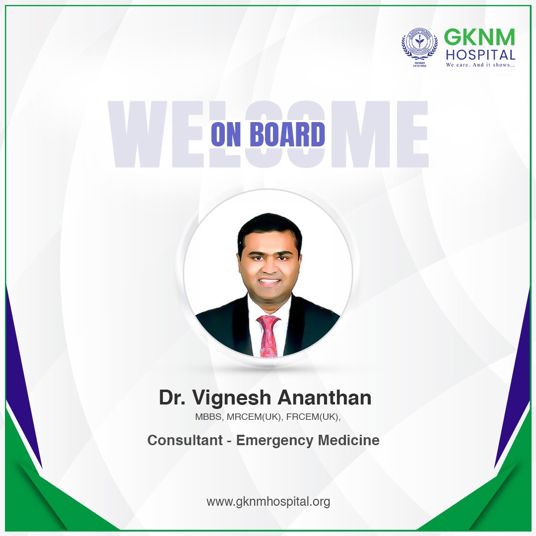 Warm Welcome, Dr. Vignesh Ananthan (Consultant - Emergency Medicine) to the GKNM Family! We are excited to onboard the best talents to contribute to better healthcare every day. #Welcomeonboard #Welcometotheteam #GKNM #GKNMH #GKNMhospital