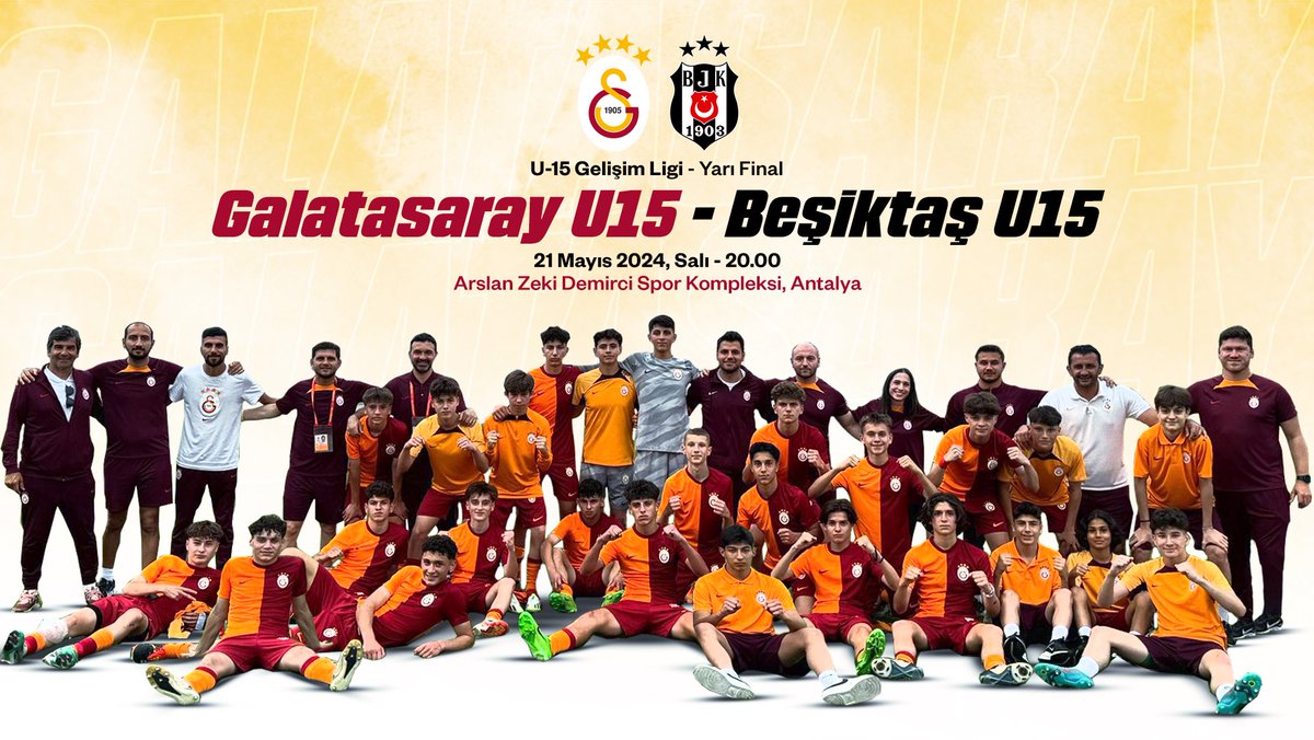 🏆 U15 Gelişim Ligi - Yarı Final 🆚 Beşiktaş U15 📆 21.05.2024 🕐 20.00 🏟 Arslan Zeki Demirci Spor Kompleksi, Antalya Başarılar #GençAslanlar! 🦁