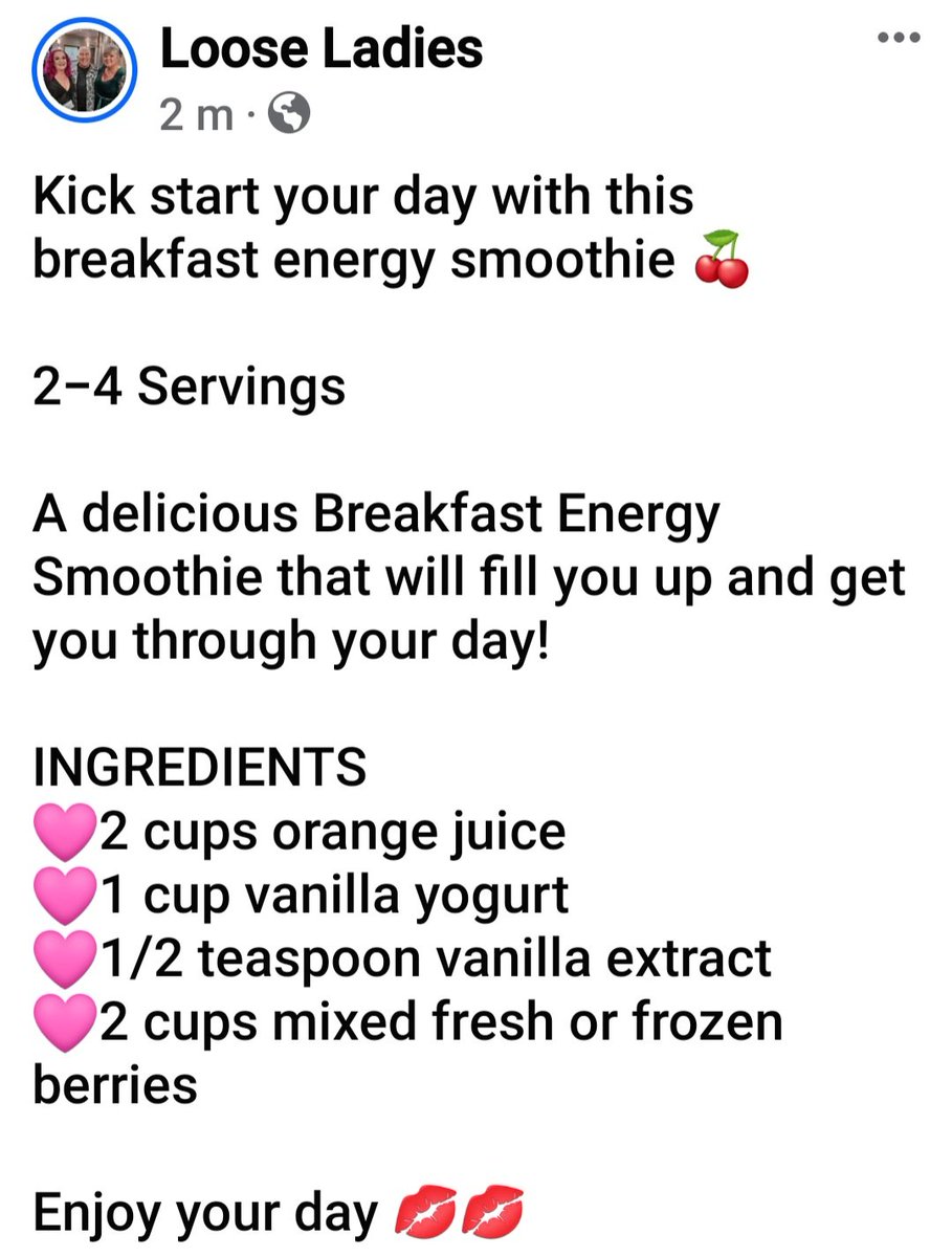 Breakfast smoothie!!  Have a fab Tuesday 🩷
#recipes #recipe #smoothie #breakfast #GodMorningTuesday #fruit 
#ingredients #HealthyLiving #looseladieslive #LooseLadies