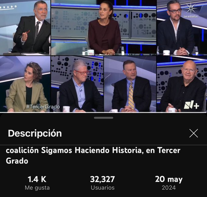 Así las diferencias de las audiencias entre Xóchitl y Claudia en #tercergrado @Claudiashein más de 30 mil usuarios... Si va Máynez, fácil mete los 20 mil 😂