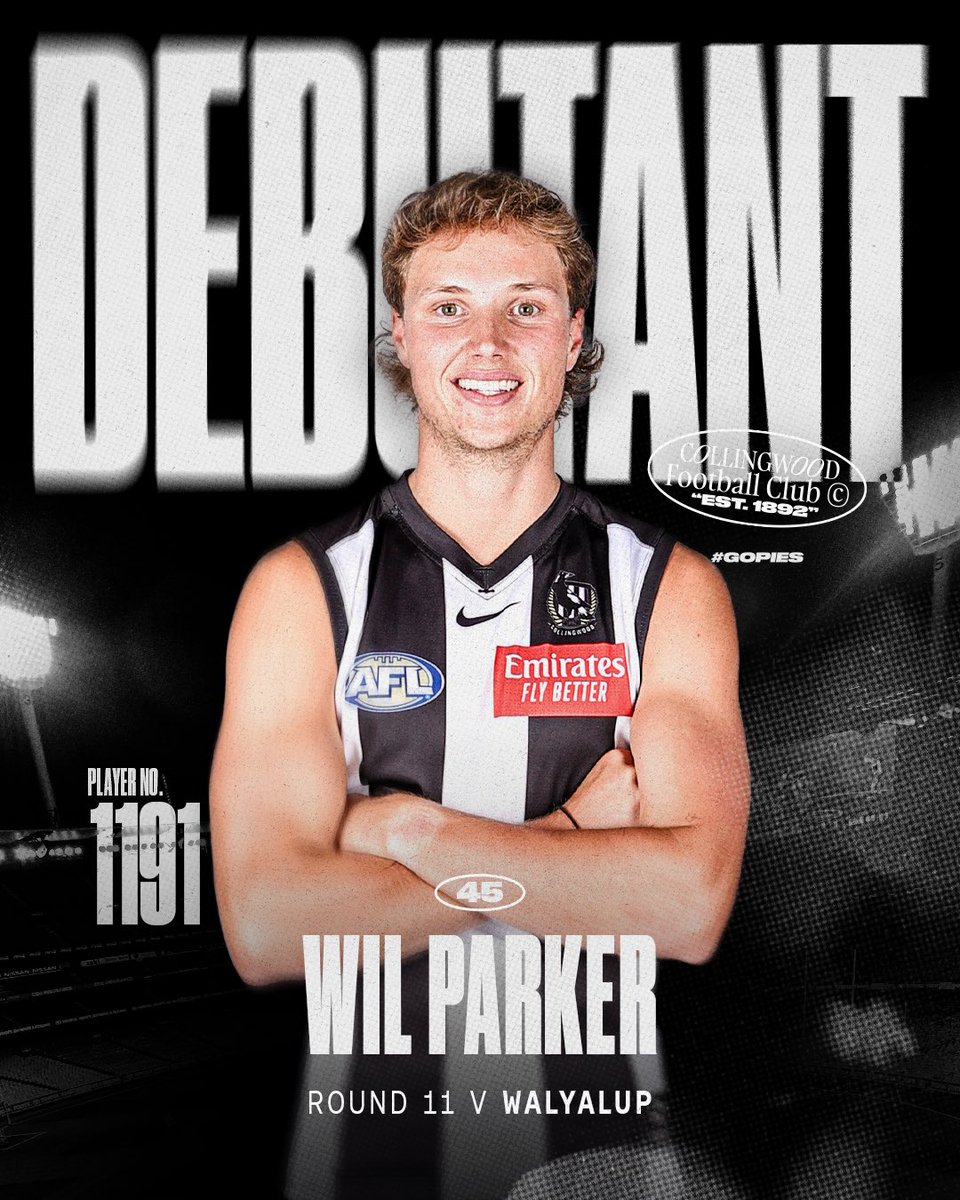 CollingwoodFC's tweet image. 104 days after his last game of cricket, Category B Rookie Wil Parker will make his AFL debut on Friday night in Perth 🌟
 
Wil has hit the ground running for @CollingwoodVFL, averaging 16 disposals and 3.2 tackles across half back.