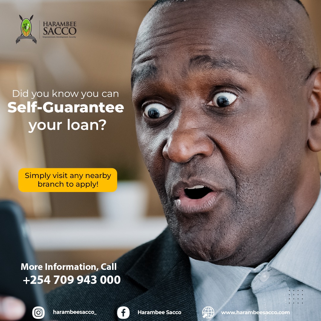 Did you know that you can self guarantee your loan upto 80% of your shares?

 #ThisIsTheTurningPoint #HarambeeSACCO #LetsPivot #Loan #HarambeeDTSACCO