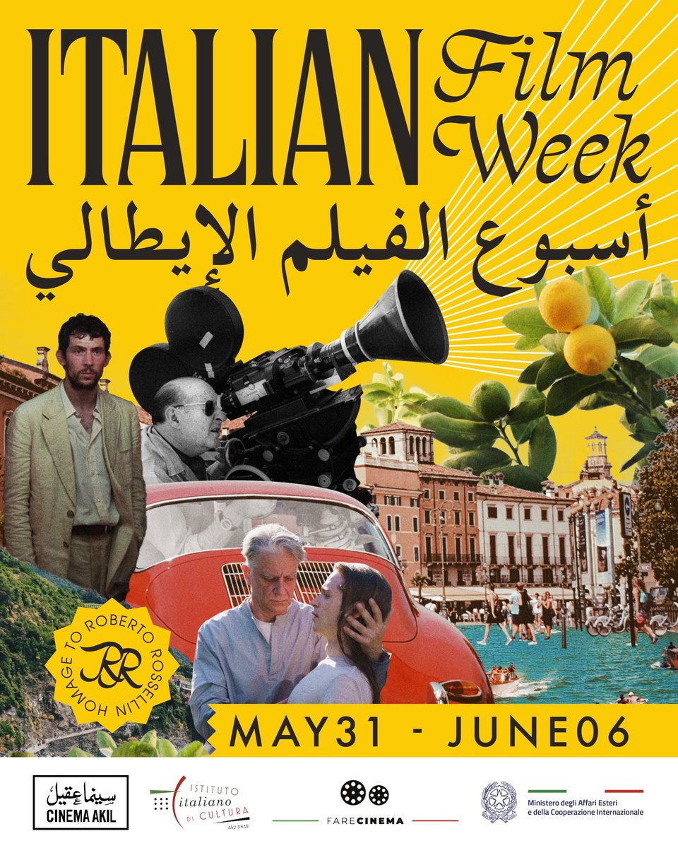Per la rassegna annuale del @ItalyMFA #farecinema arriva a Dubai 𝙄𝙩𝙖𝙡𝙞𝙖𝙣 𝙁𝙞𝙡𝙢 𝙒𝙚𝙚𝙠, 7  giorni di film contemporanei e in retrospettiva di grande successo.  Rassegna organizzata dall'Istituto e @CinemaAkil  
31 maggio-6 giugno: cinemaakil.com/festivaldetail…