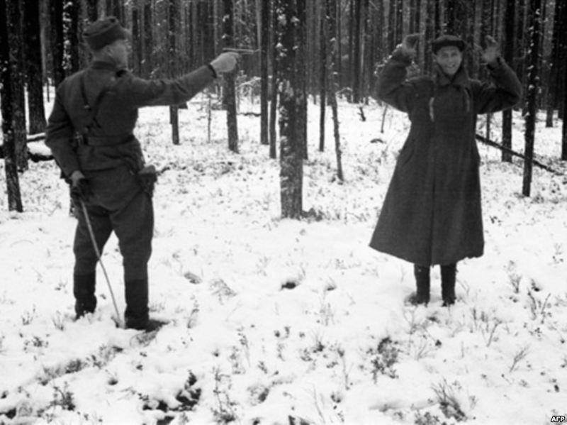 Russian spy laughing through his execution in finland during The Winter War, 1939.