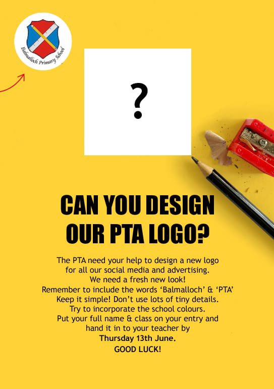 BalmallochPTA's tweet photo. In school, @balmalloch pupils will be working on designing a new logo for us. 👇🏻👇🏻👇🏻 https://t.co/qFzM4Z9ELa