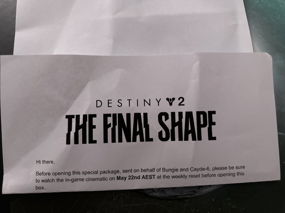A mysterious package from <a href="/DestinyGameANZ/">Destiny 2 ANZ</a> <a href="/Bungie/">Bungie</a> 👀 will be opening this after the in-game cinematic at reset / May 22nd!  #Destiny2 #BungieCreator 🪐