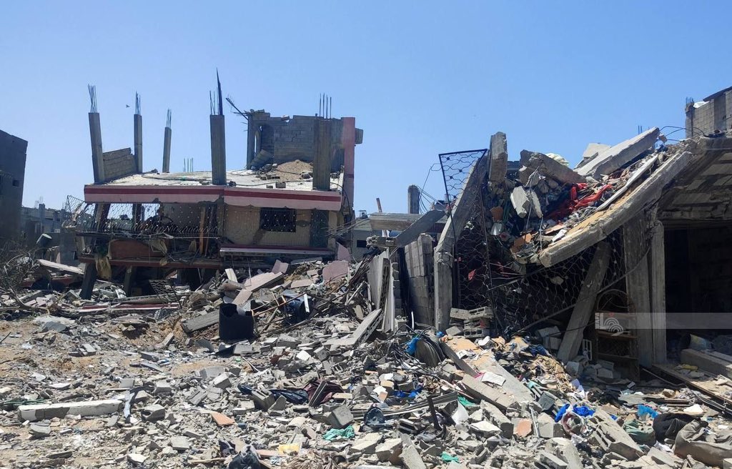 Widespread devastation appeared in the Al-Zaytoun neighbourhood in Gaza City after the withdrawal of Israeli occupation forces.